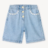 Short long en jean à broderie avec taille ajustable fille