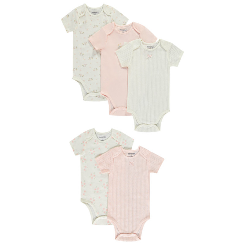 Lot de 5 bodies manches courtes fantaisie pour bébé fille av