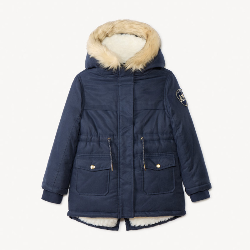 Parka déperlante à capuche effet fourrure fille