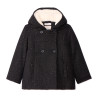 Manteau drap de laine en lurex noir et doublure sherpa fille