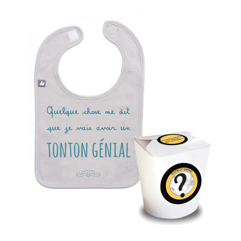 Pochette surprise avec bavoir d'annonce "Tonton génial"
