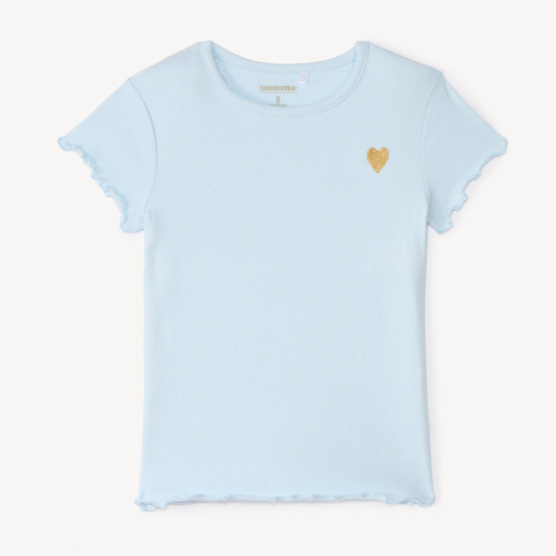T-shirt manches courtes côtelé à cœur brodé fille