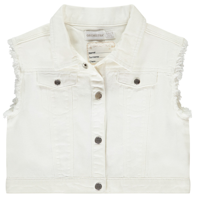 Veste sans manches en jean effet raw cut fille