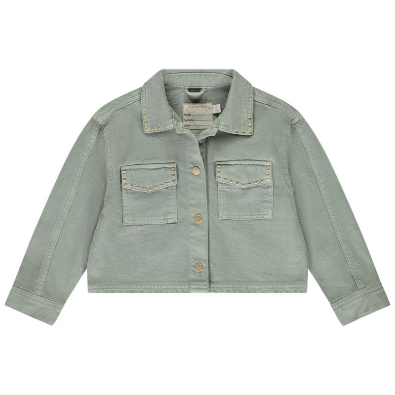 Veste en jean uni à col chemise et clous fantaisie fille