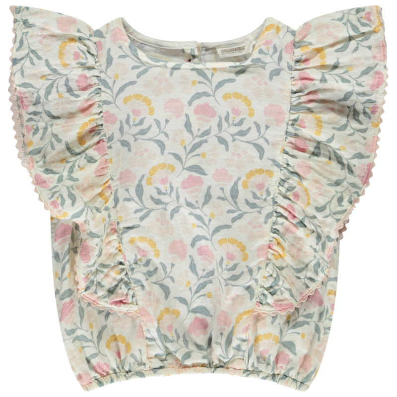 Top volanté en double gaze imprimé fleurs fille