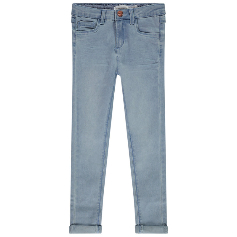 Jean skinny effet délavé avec jacron en simili cuir fille