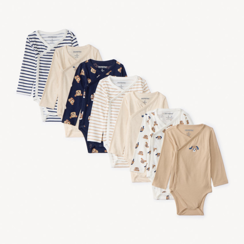 Lot de 7 bodies manches longues fantaisie pour bébé avec ouv