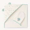 Set de bain bi-matière cape + gant de toilette imprimé arbre