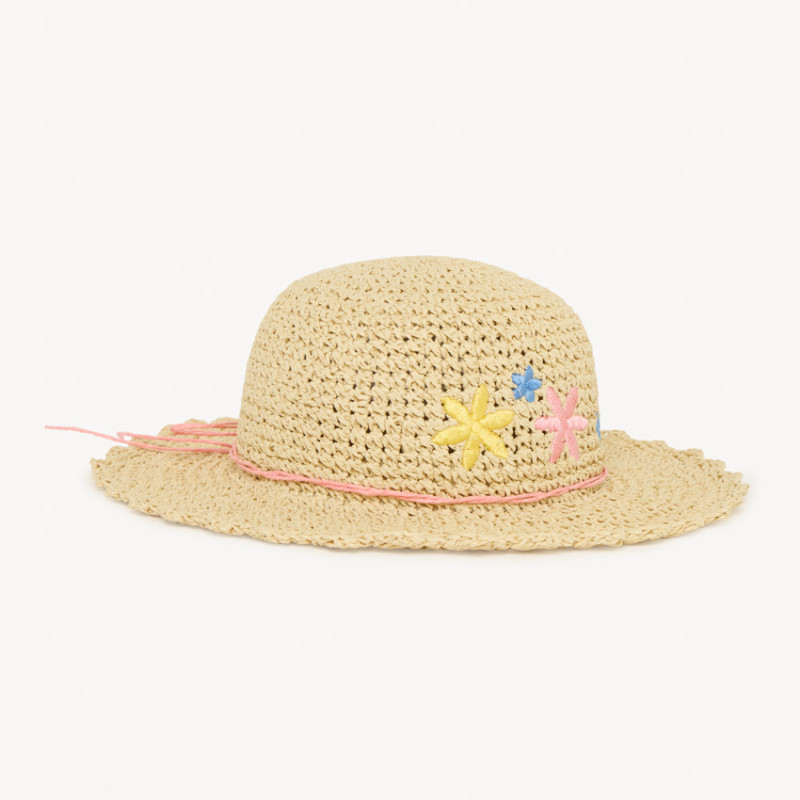 Chapeau de paille avec fleurs brodées fille