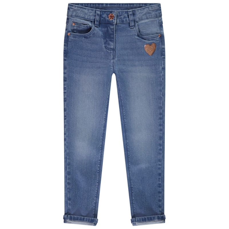Jean slim en denim patch cœur pailleté fille