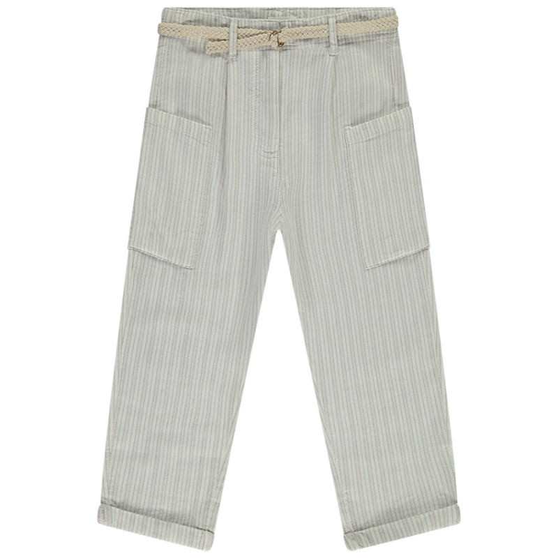 Pantalon rayé à poches + ceinture tressée fille
