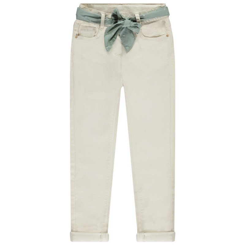 Jean slim uni avec ceinture foulard à nouer fille
