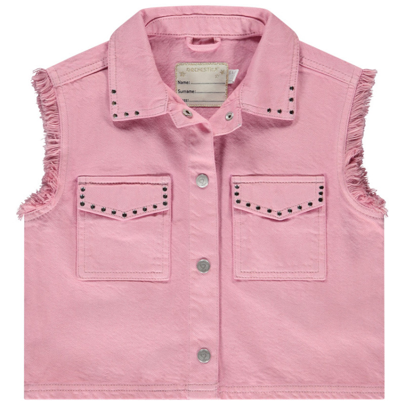 Veste en jean sans manches à clous fantaisies fille
