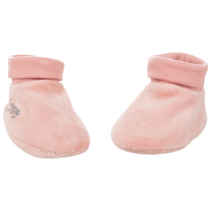 Chaussons en velours rose à inscription brodée
