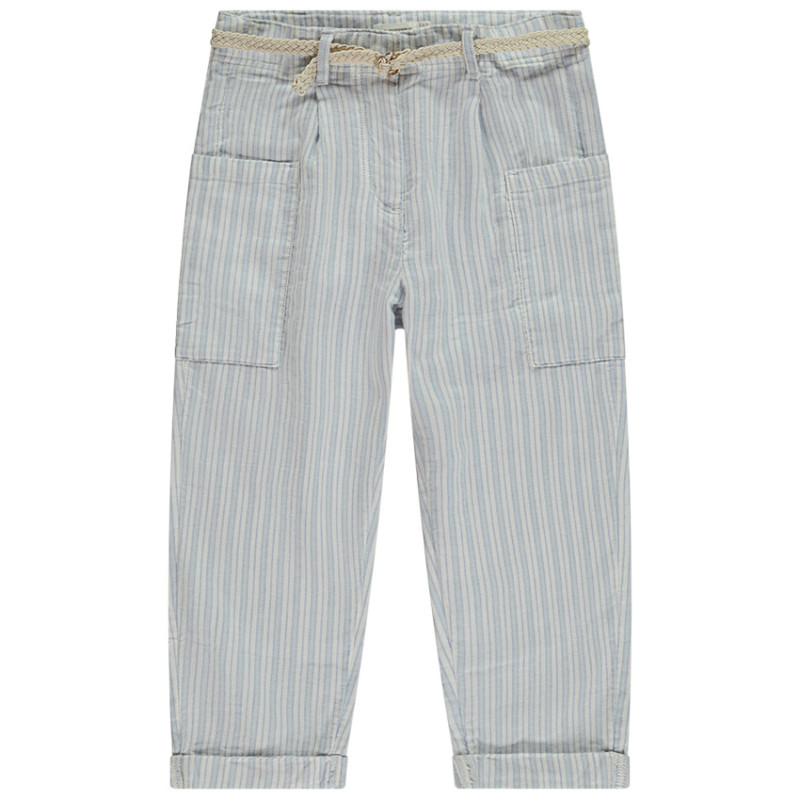 Pantalon rayé à poches + ceinture tressée fille