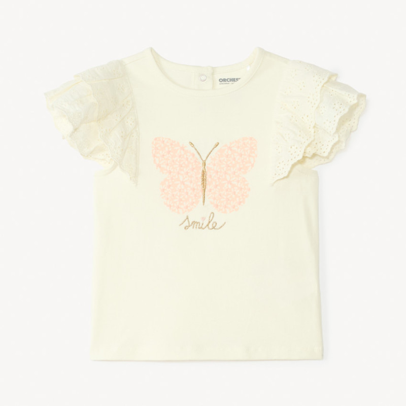 T-shirt manches courtes en broderie anglaise motif papillon 