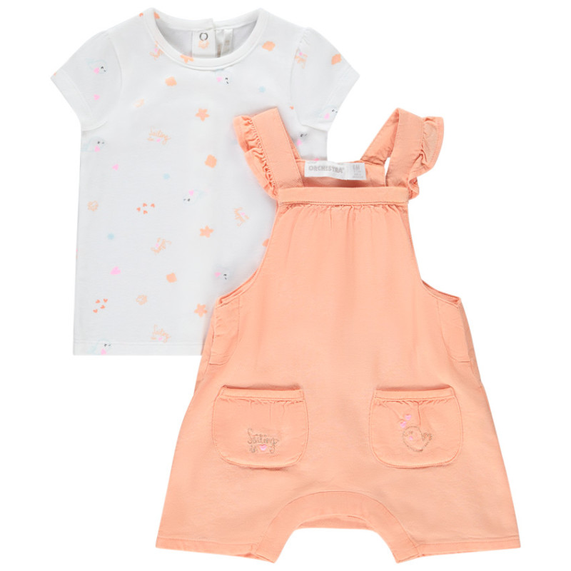 Ensemble salopette uni + t-shirt imprimé fantaisie pour bébé