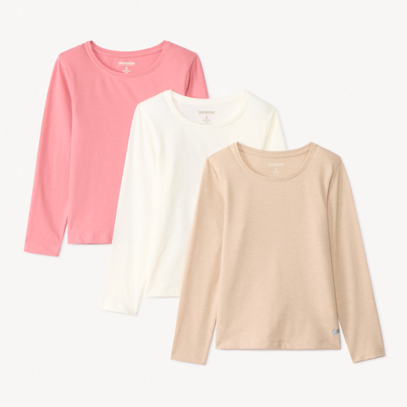 Lot de 3 t-shirts manches longues foil print cœur fille