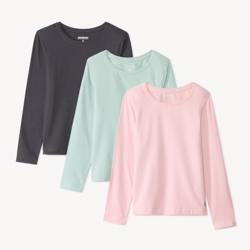 Lot de 3 t-shirts manches longues foil print cœur fille
