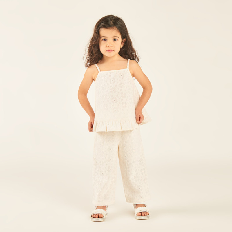 Ensemble 2 pièces débardeur + pantalon en broderie anglaise 