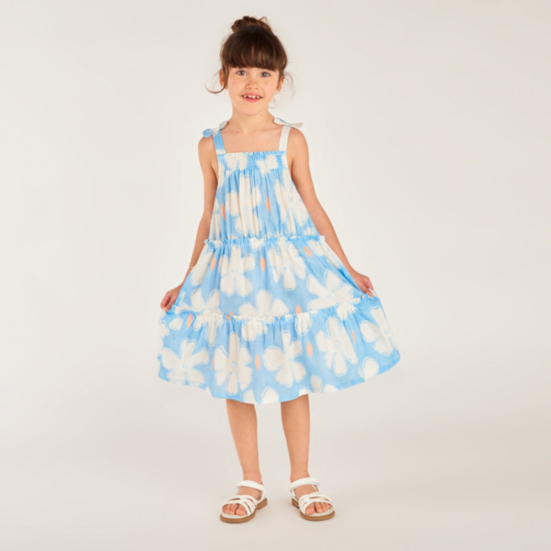 Robe à bretelles en seersucker imprimé fleuri fille