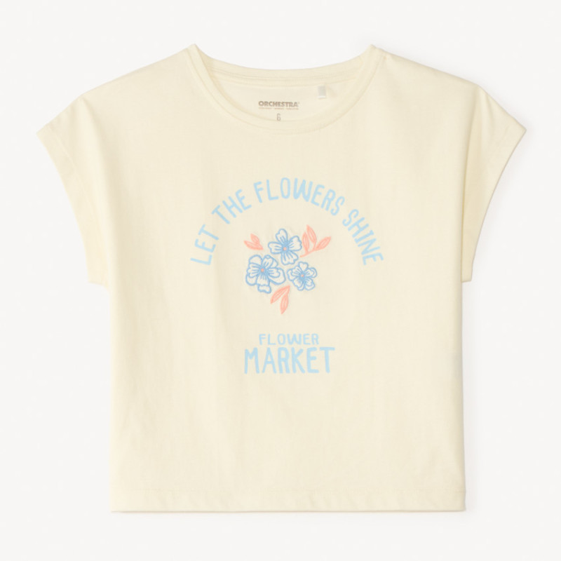 T-shirt manches courtes broderie fleurie fille