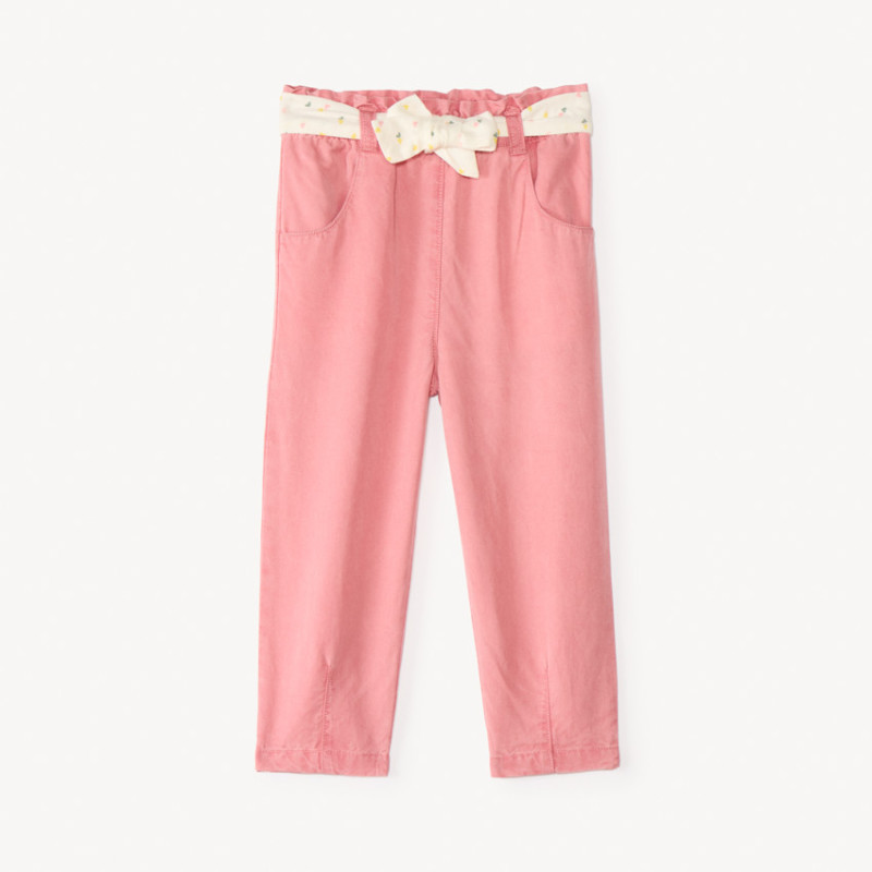 Pantalon droit en toile avec ceinture à nouer imprimé cœurs 