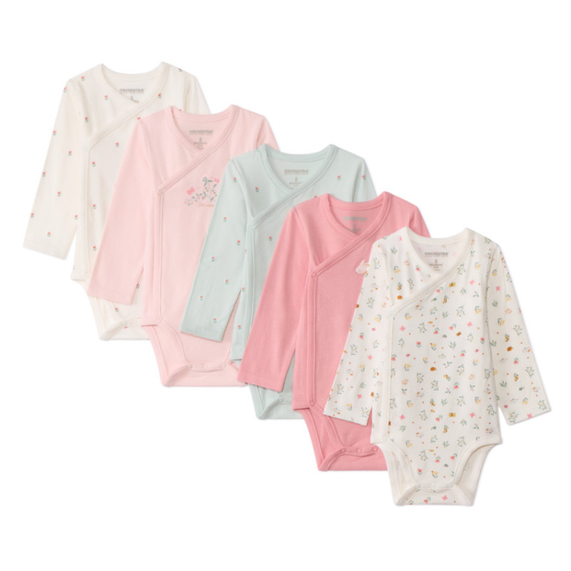Lot de 5 bodies manches longues fantaisie pour bébé fille av