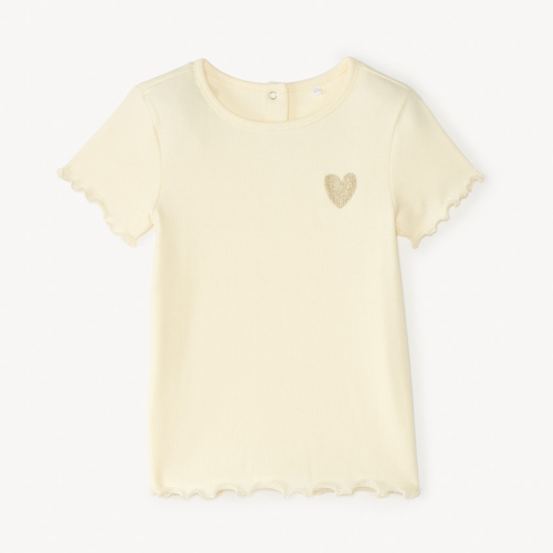 T-shirt manches courtes avec broderie cœur dorée fille