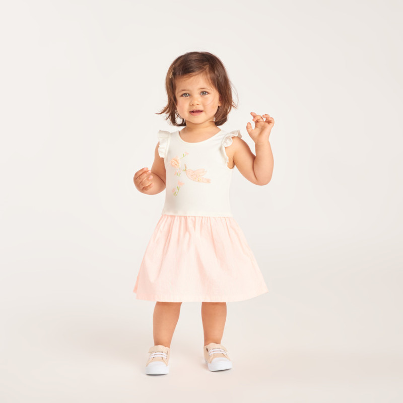 Robe manches courtes effet 2 en 1 rayée pour bébé fille