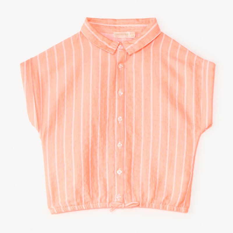 Chemise manches courtes en toile à rayures fille