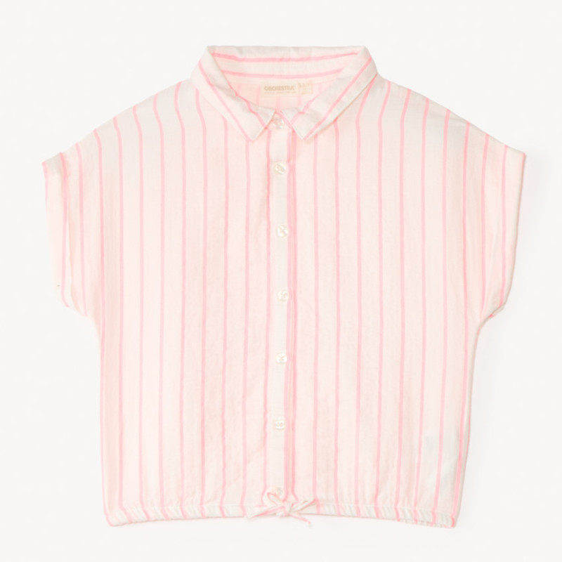 Chemise manches courtes en toile à rayures fille