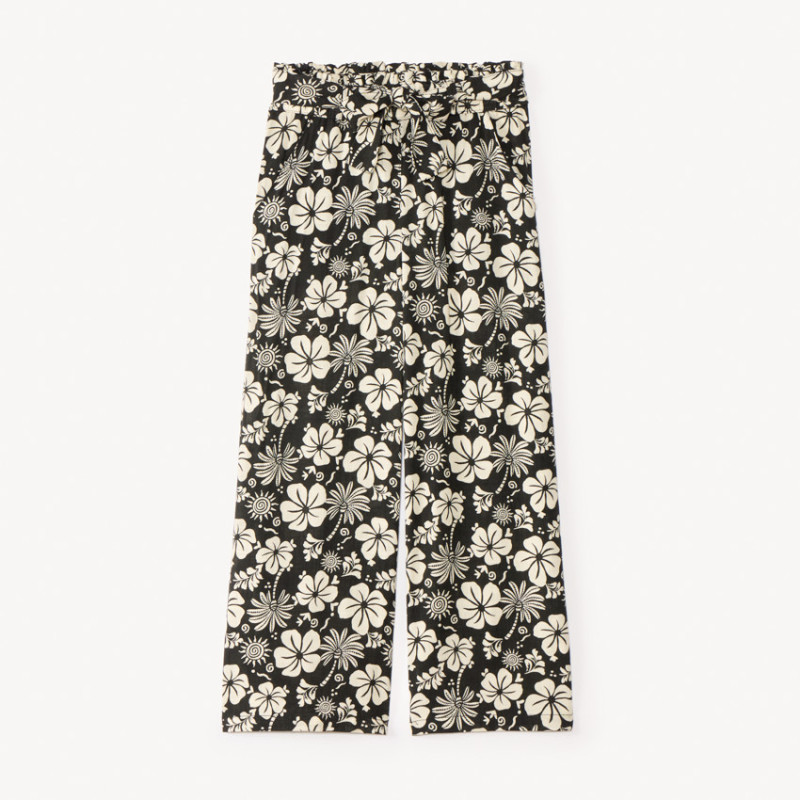 Pantalon fluide à imprimé fleurs exotiques avec ceinture nou