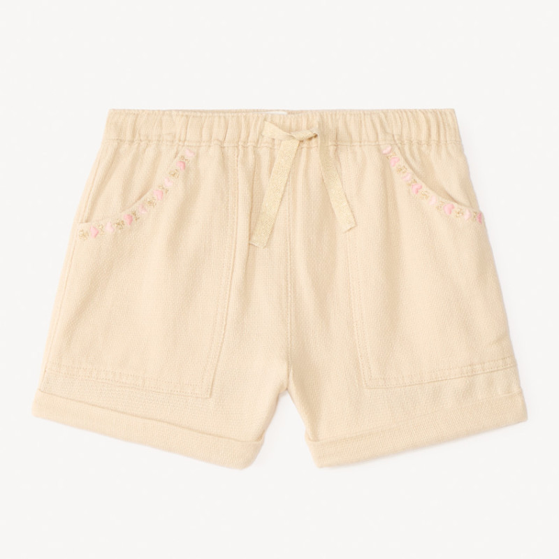 Short en toile broderie cœur pour bébé fille