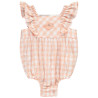 Barboteuse à carreaux vichy et patch baleine pour bébé fille