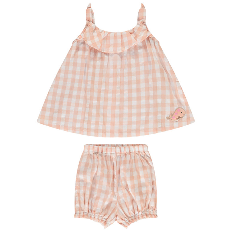 Ensemble tunique + short bloomer imprimé vichy pour bébé fil