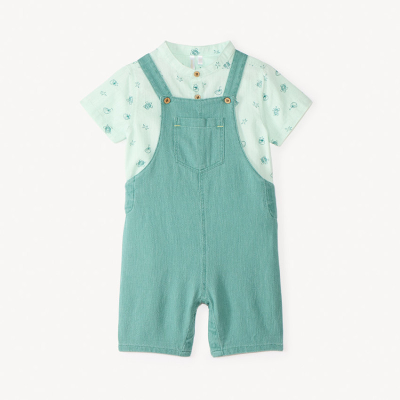 Ensemble court 2 pièces chemise col mao et salopette pour bé