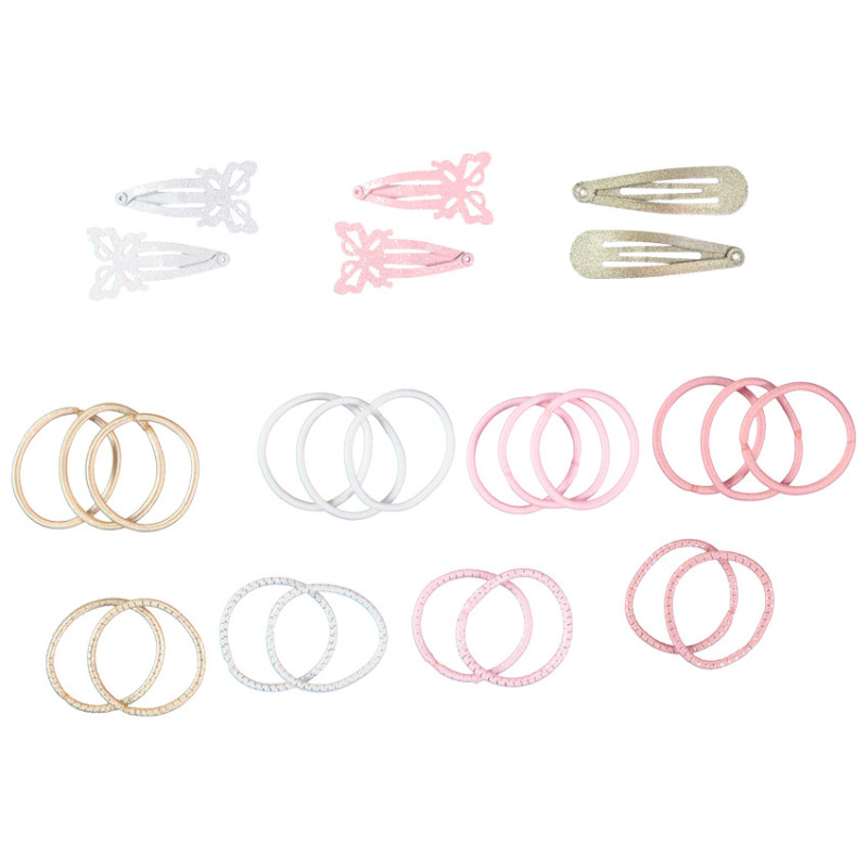 Lot de 6 barrettes + 20 élastiques fantaisie fille