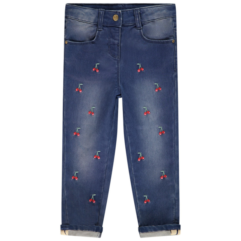 Jean slim en denim like avec broderies cerises pour bébé fil