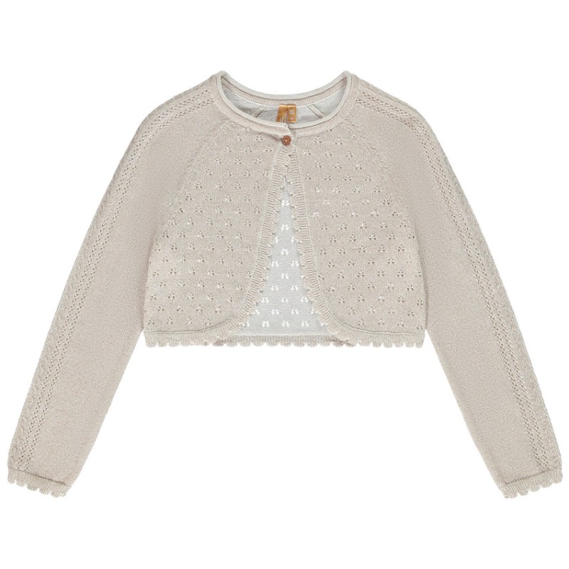 Gilet boléro en tricot ajouré fille