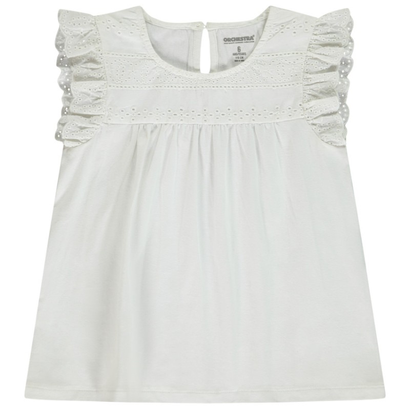 T-shirt manches courtes avec broderie anglaise fille