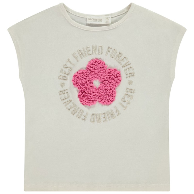 T-shirt manches courtes avec fleur effet pétales 3D fille