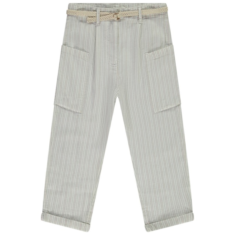 Pantalon rayé à poches + ceinture tressée fille