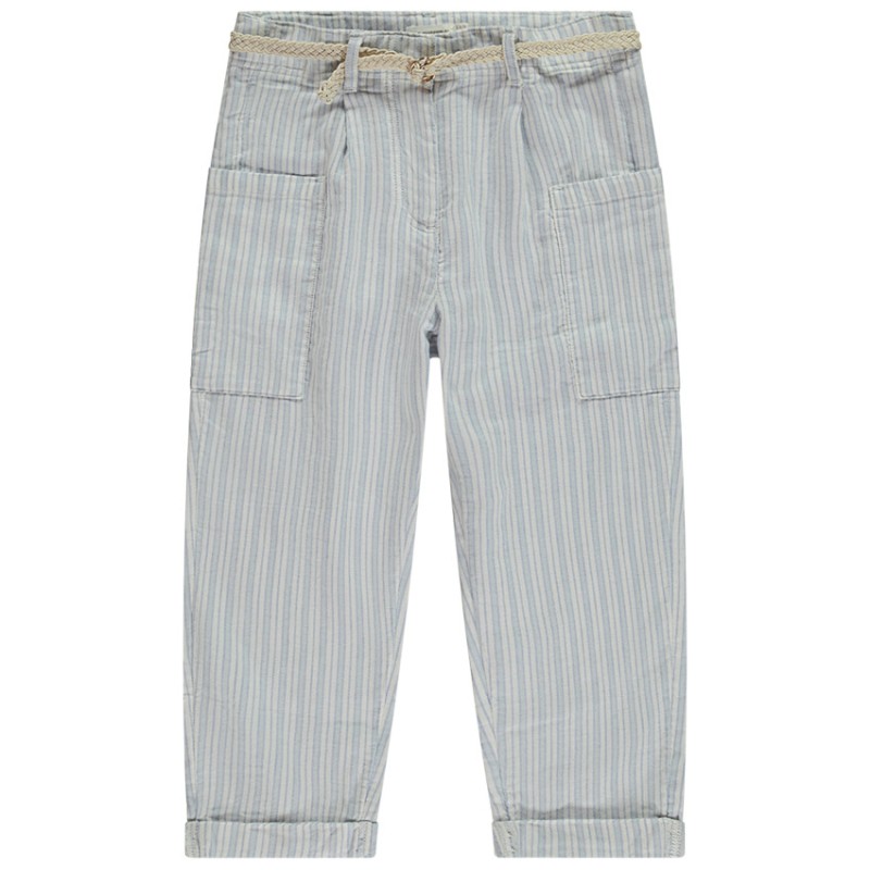 Pantalon rayé à poches + ceinture tressée fille